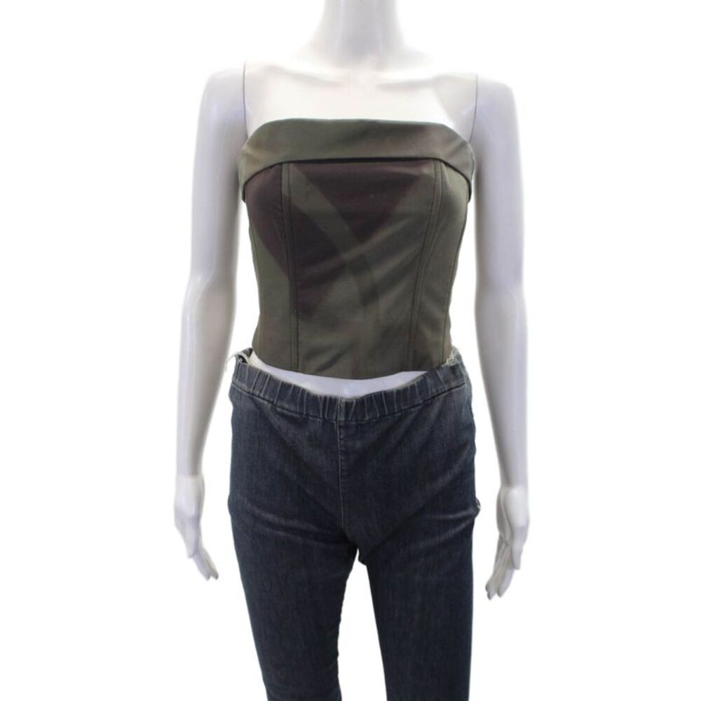 With Jean Womens Printed Zip Back Strapless Corset Top Moss Green Size S